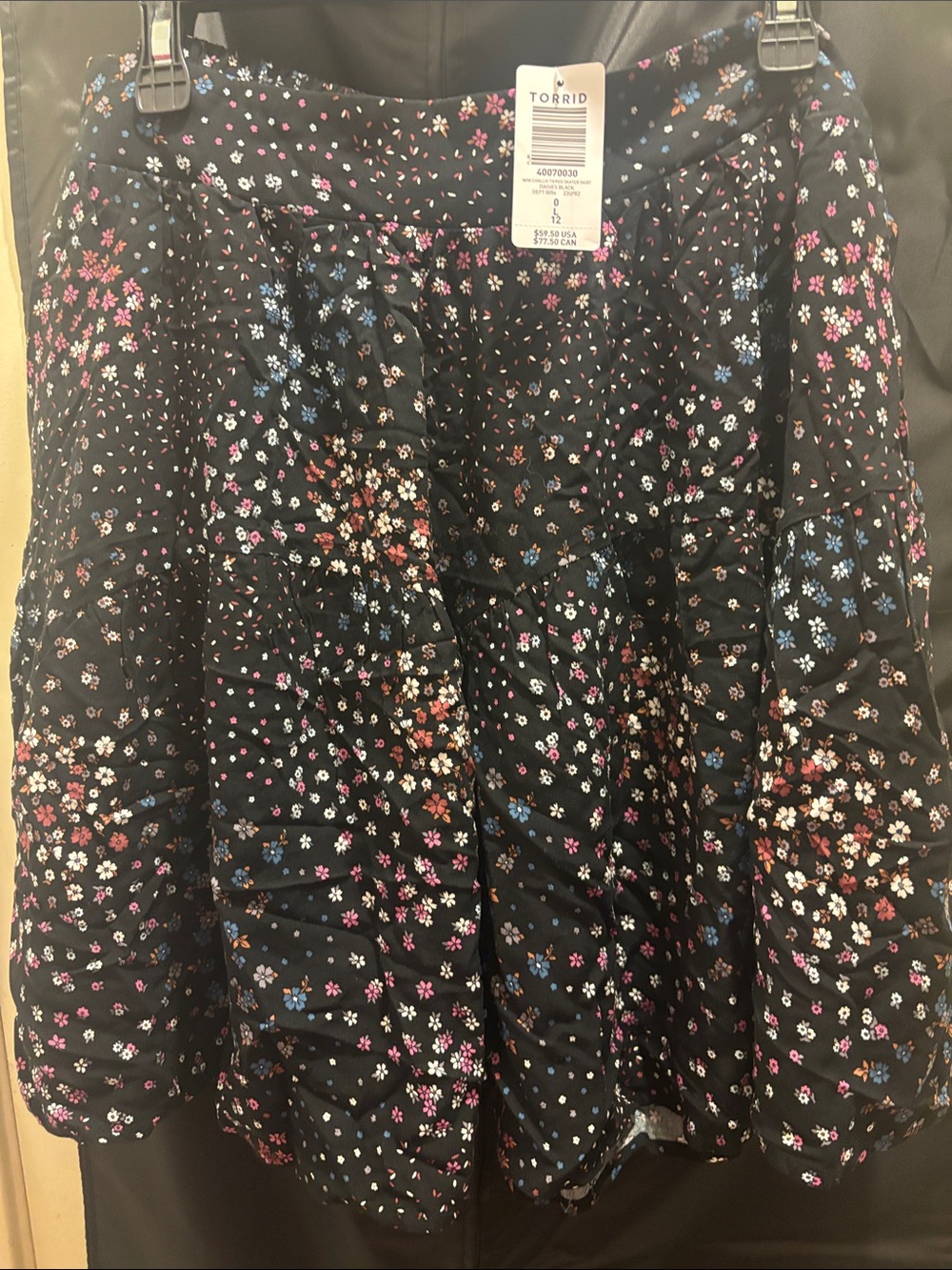 torrid Black A-Line Skirt with Pink, Blue & White Micro Florals